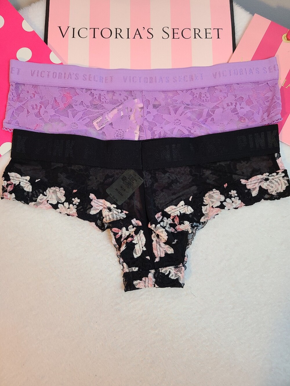 Victoria's Secret PINK 2pk Sheer Lace Logo Band Cheeky Panties Size M - Picture 3 of 5